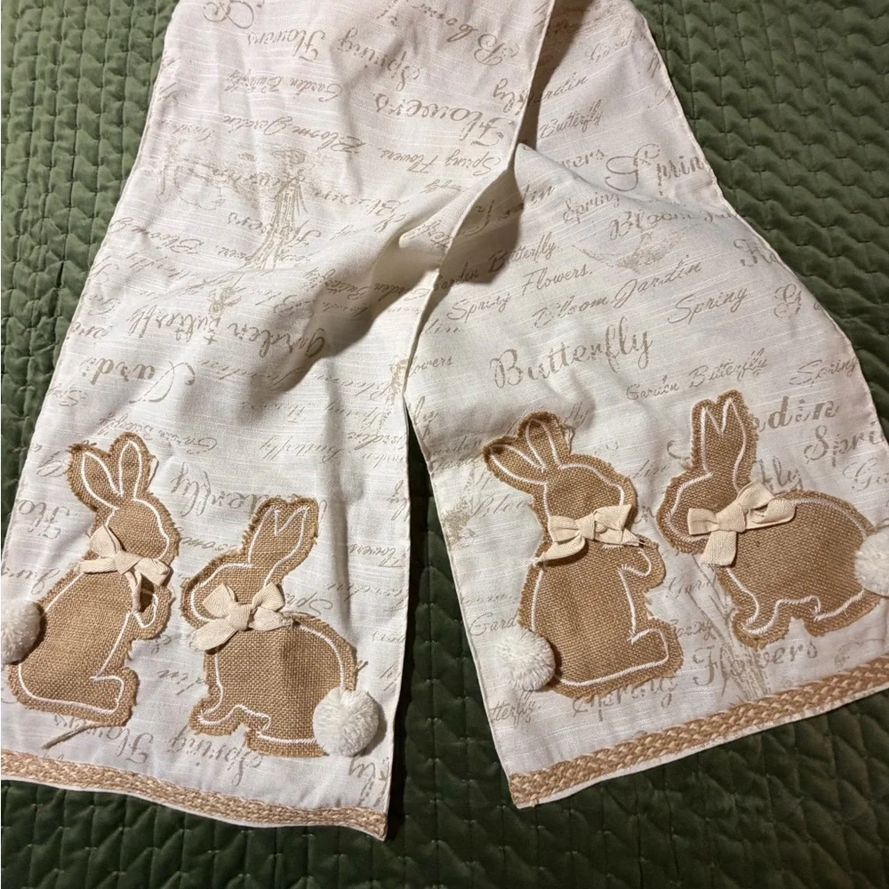 Domain table runner Easter Spring bunnies rabbits beige off white 14 inches wide